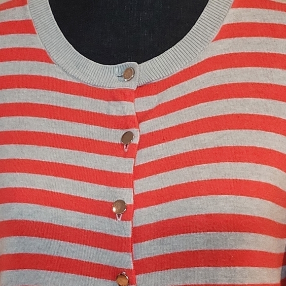 BANANA REPUBLIC Striped Cardigan, Red/Grey Silver Tone Buttons - Picture 4 of 9